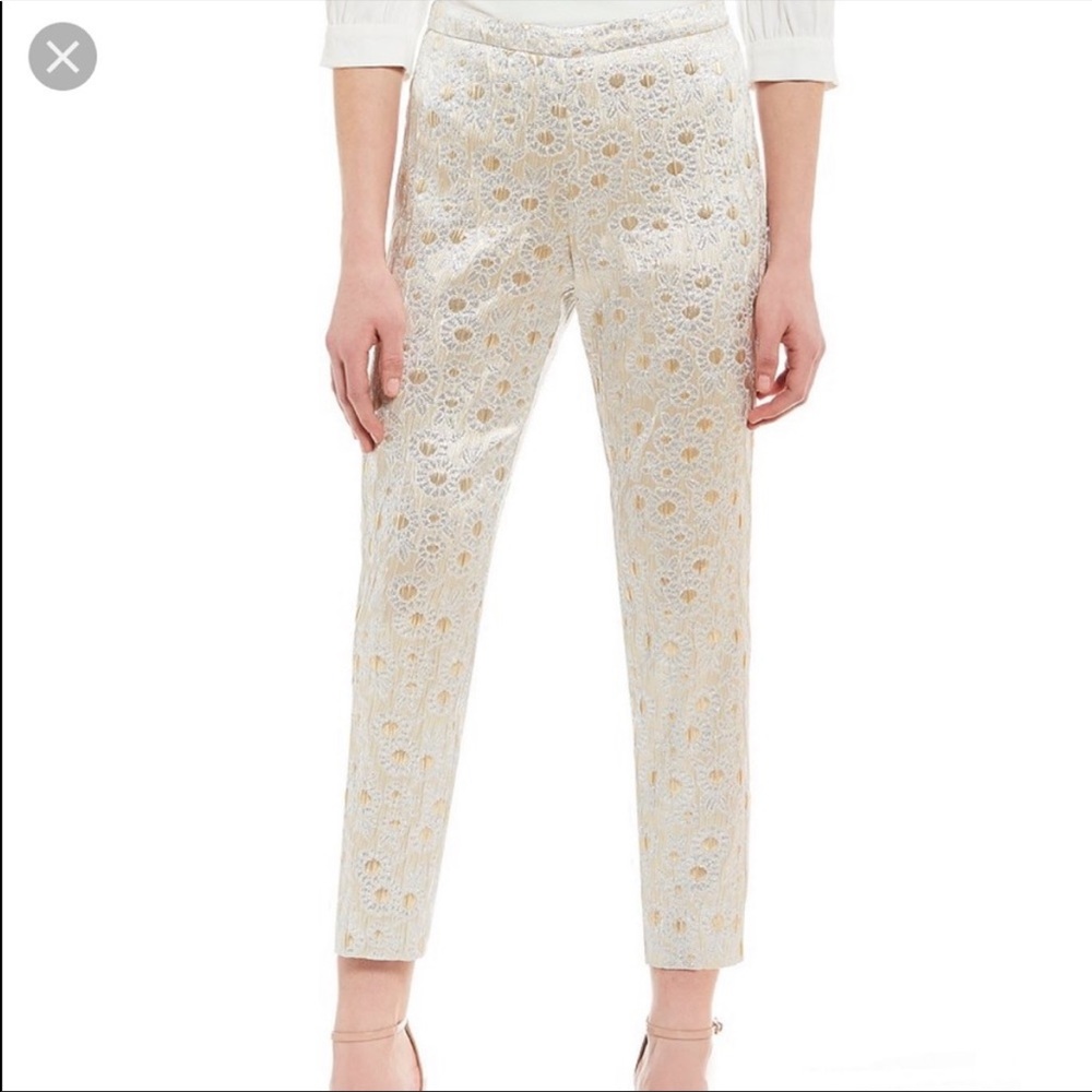 Trina Turk Osmond Floral Jacquard Metallic Pants Sz. 6 EUC